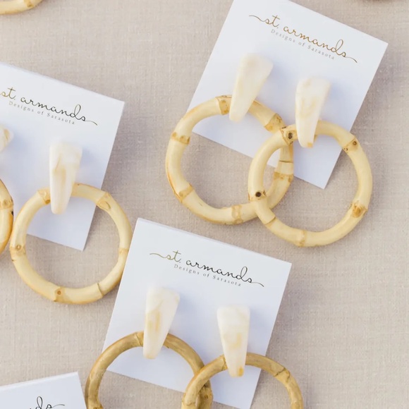 Light Brown Bamboo Statement Drop Earrings - Picture 2 of 3